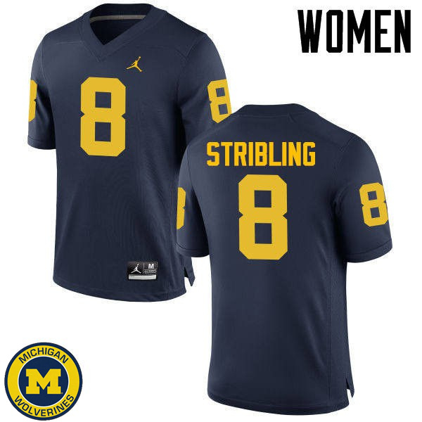 Womens Michigan Wolverines #8 Channing Stribling Navy Official Game Jersey